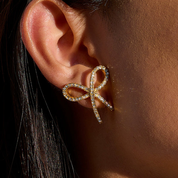 Women's Stainless Steel Bow Earrings With Electroplating