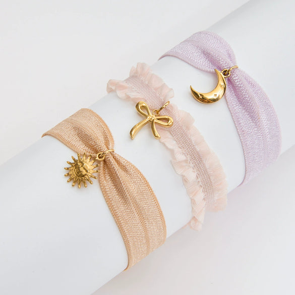 Women's Stainless Steel Bow Pendant Braided Bracelet With Electroplating