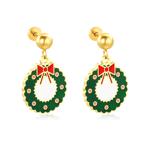 Women's Stainless Steel Bow Tie Earrings Cute Festive Christmas Wreath Inspired Holiday Jewelry