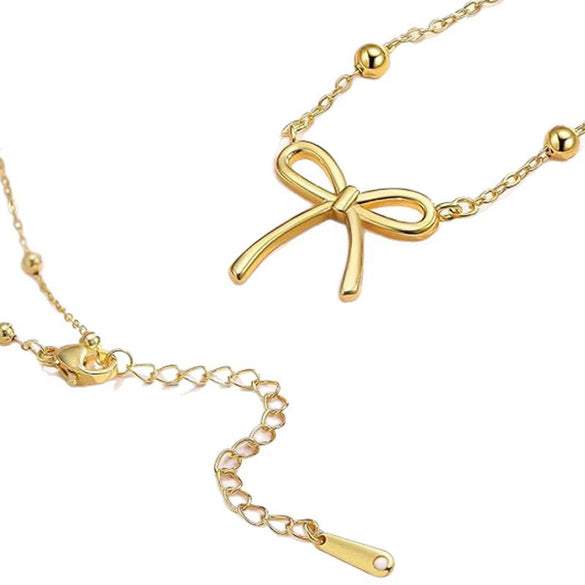 Women's Stainless Steel Bowknot Necklace Creamy Sweet Style Simple Cute Fashion Pendant Necklace With Electroplated Finish