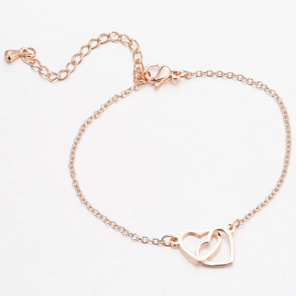Women's Stainless Steel Bracelet With Double Heart Pendants And Electroplated Finish Simple Romantic Jewelry Design