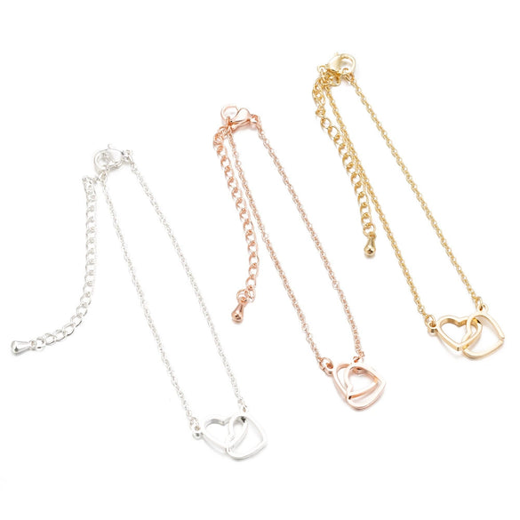 Women's Stainless Steel Bracelet With Double Heart Pendants And Electroplated Finish Simple Romantic Jewelry Design