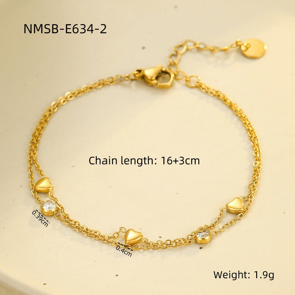 Women's Stainless Steel Bracelet With Electroplating And Love Zircon Design