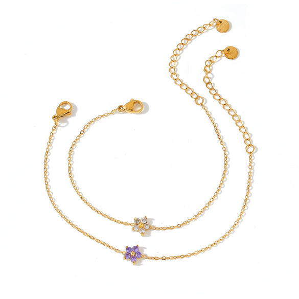 Women's Stainless Steel Bracelet With Floral Geometric Design Zircon Accents And 18K Vacuum Plated Finish