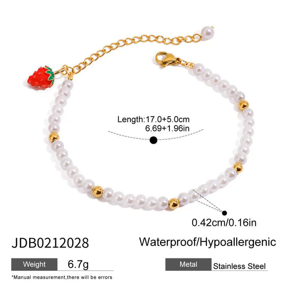 Women's Stainless Steel Bracelet With Fruit And Geometric Pattern And Strawberry Pendant Electroplated