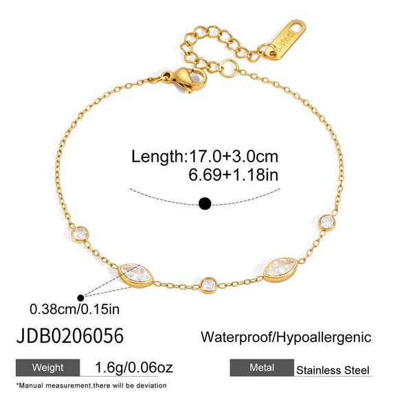 Women's Stainless Steel Bracelet With Geometric Letter Design And Zirconia Accent Electroplated Hypoallergenic Jewelry Gift Set