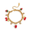 Women's Stainless Steel Bracelet With Geometric Pattern Strawberry Cherry Zircon Pendant And Electroplating Design
