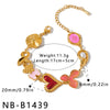 Women's Stainless Steel Bracelet With Heart And Bow Design Pearl And Rhinestone Inlay Oil Drip Finish And Gold Tone Vacuum Plating
