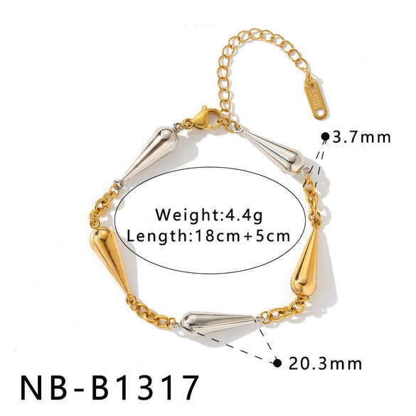 Women's Stainless Steel Bracelet With 18K Gold Plating Five Point Star And Water Drop Geometric Design With Zircon Inlay