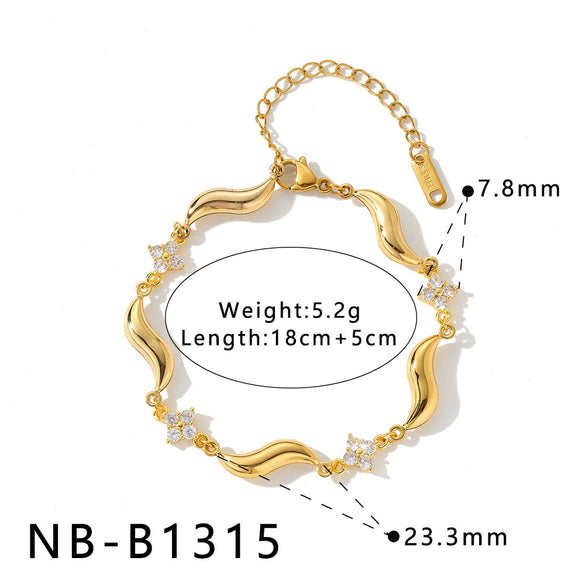 Women's Stainless Steel Bracelet With 18K Gold Plating Five Point Star And Water Drop Geometric Design With Zircon Inlay