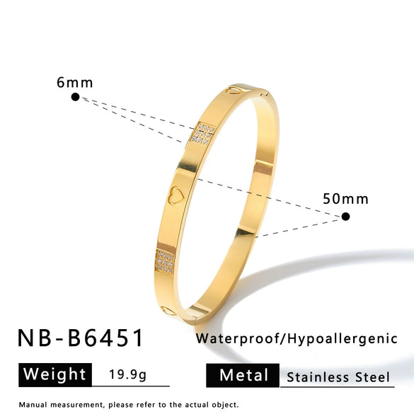 Women's Stainless Steel Bracelet With 18K Gold Vacuum Plating Heart And Rhombus Design Zircon Rhinestone Accents