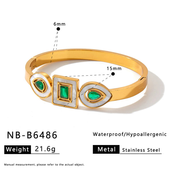 Women's Stainless Steel Bracelet With 18K Gold Vacuum Plating Zircon And White Shell Inlay Simple Non Fading Jewelry