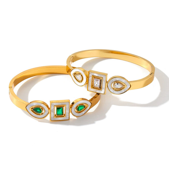 Women's Stainless Steel Bracelet With 18K Gold Vacuum Plating Zircon And White Shell Inlay Simple Non Fading Jewelry