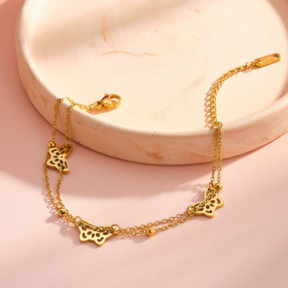Women's Stainless Steel Bracelet With 18K Vacuum Plating Hollow Butterfly Geometric Design Light Luxury Fashion Jewelry