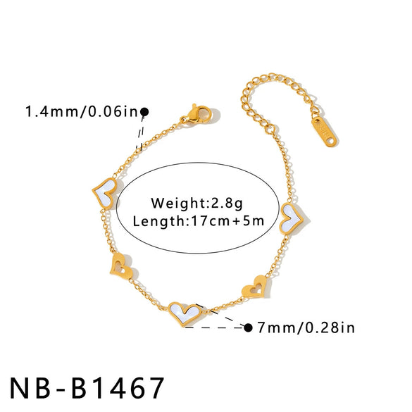 Women's Stainless Steel Bracelet With 18K Vacuum Plating White Shell Inlay Geometric Heart Pattern And Hollow Heart Design