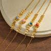 Women's Stainless Steel Bracelet With Natural Stone Inlay Geometric Leaf Chain Design And 18K Vacuum Plated Finish