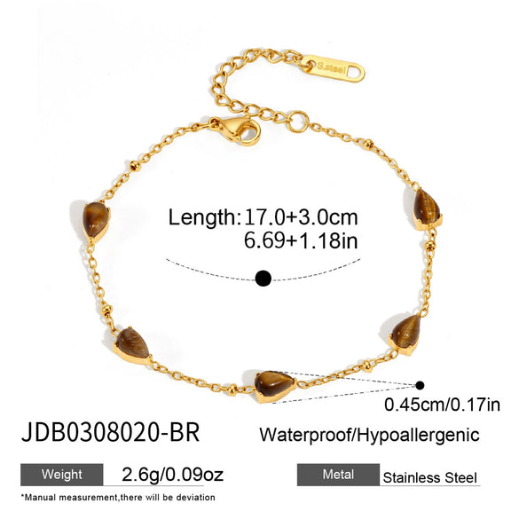 Women's Stainless Steel Bracelet With Natural Tiger's Eye And Lapis Lazuli Geometric Design Hypoallergenic Jewelry