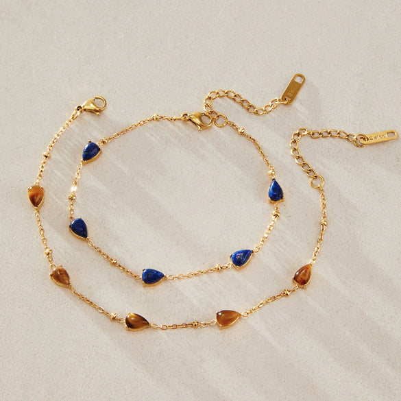 Women's Stainless Steel Bracelet With Natural Tiger's Eye And Lapis Lazuli Geometric Design Hypoallergenic Jewelry