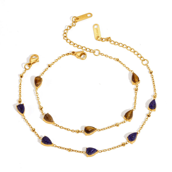 Women's Stainless Steel Bracelet With Natural Tiger's Eye And Lapis Lazuli Geometric Design Hypoallergenic Jewelry