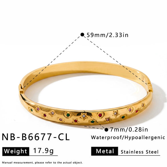 Women's Stainless Steel Bracelet With Star And Heart Patterns And Rhinestone Inlay Vacuum Electroplated Fashion Jewelry