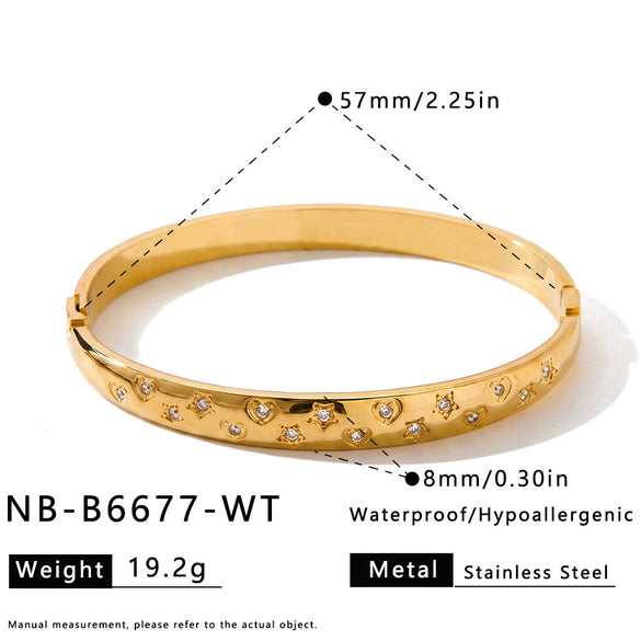 Women's Stainless Steel Bracelet With Star And Heart Patterns And Rhinestone Inlay Vacuum Electroplated Fashion Jewelry
