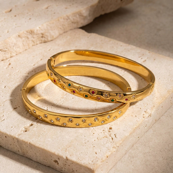 Women's Stainless Steel Bracelet With Star And Heart Patterns And Rhinestone Inlay Vacuum Electroplated Fashion Jewelry