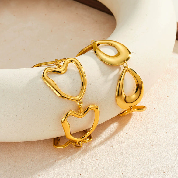 Women's Stainless Steel Bracelet With Water Drop Heart Design Geometric Style Vacuum Plated Jewelry