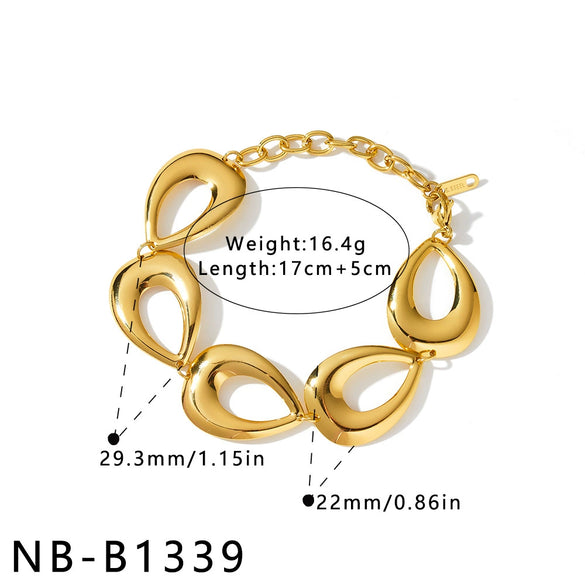 Women's Stainless Steel Bracelet With Water Drop Heart Design Geometric Style Vacuum Plated Jewelry