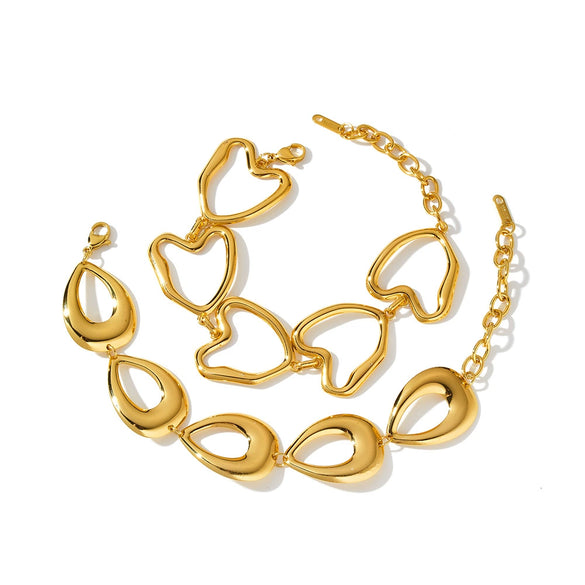 Women's Stainless Steel Bracelet With Water Drop Heart Design Geometric Style Vacuum Plated Jewelry