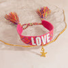 Women's Stainless Steel Braided Adjustable Bracelet With Rainbow Love Tassel Electroplating Design