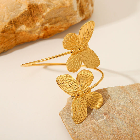 Women's Stainless Steel Butterfly Open Bracelet With Electroplating Treatment Light Luxury Elegant Style