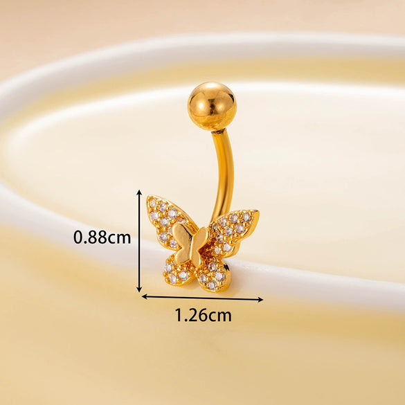 Women's Stainless Steel Butterfly Zircon Belly Button Ring Electroplated Fashion Abdominal Puncture Jewelry