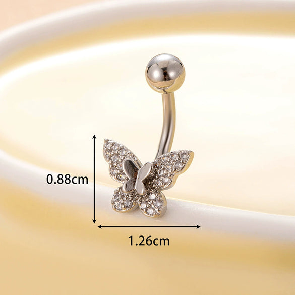 Women's Stainless Steel Butterfly Zircon Belly Button Ring Electroplated Fashion Abdominal Puncture Jewelry