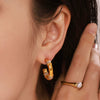 Women's Stainless Steel C Shaped Geometric Diamond Earrings Pvd Plated 18K Real Gold