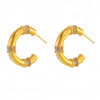 Women's Stainless Steel C Shaped Geometric Diamond Earrings Pvd Plated 18K Real Gold