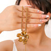 Women's Stainless Steel Cast Flower 18K Gold Plated Necklace With Pearl And Twist Chain New Fashionable Simple Design