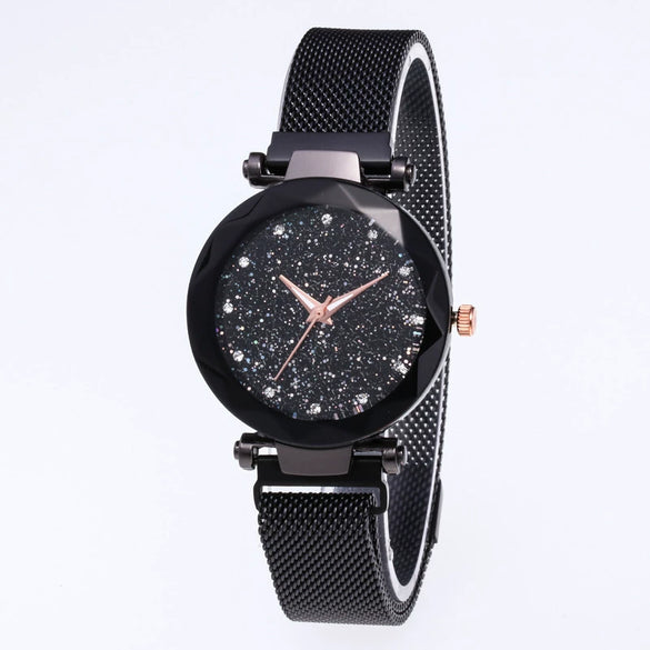Women's Stainless Steel Casual Creative Starry Sky Magnet Strap Round Dial Watch