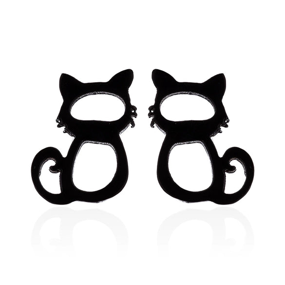 Women's Stainless Steel Cat Animal Earrings And Necklace Set Cute Hollow Design Electroplated Jewelry