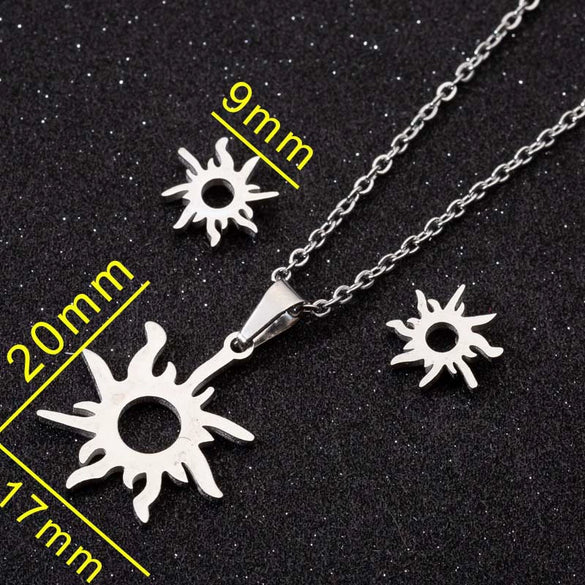 Women's Stainless Steel Celestial Necklace And Earrings Set With Hollow Sun Pendant Stars Moon And Cloud Motifs Electroplated Simple Natural Jewelry