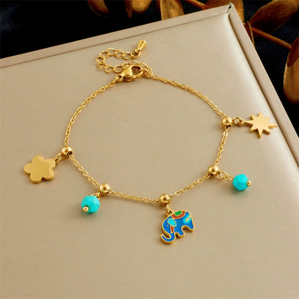 Women's Stainless Steel Chain Bracelet With Bow Tie And Heart Shape Pattern Electroplated