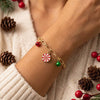Women's Stainless Steel Christmas Charm Bracelet With Candy Christmas Tree And Snowflake Pendants Electroplated Holiday Jewelry