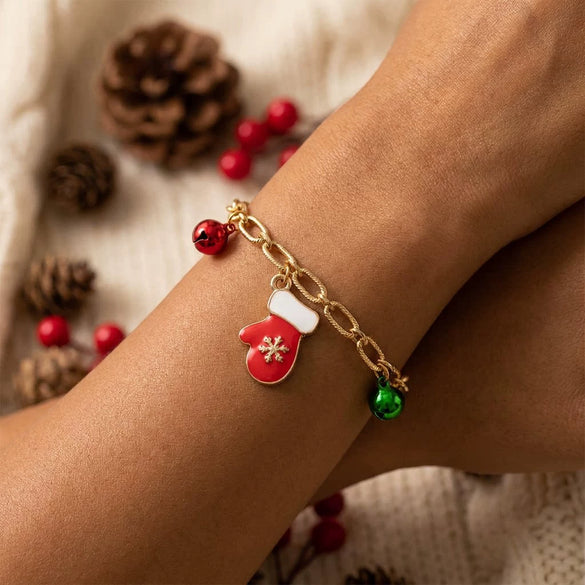 Women's Stainless Steel Christmas Charm Bracelet With Candy Christmas Tree And Snowflake Pendants Electroplated Holiday Jewelry
