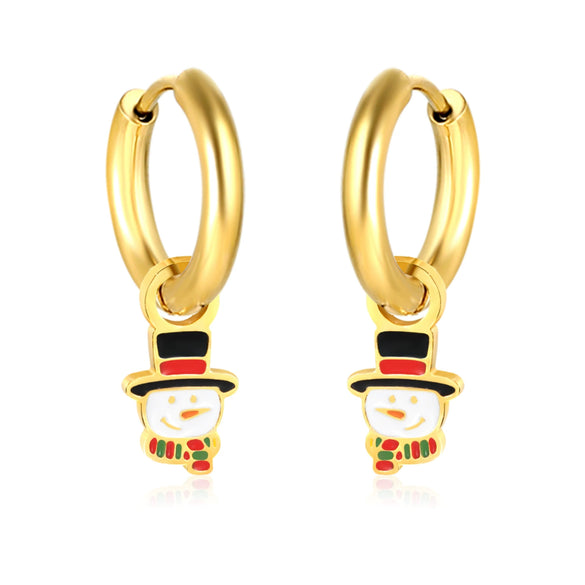 Women's Stainless Steel Christmas Snowman Pendant Earrings With Electroplated Finish And Cute Festive Design
