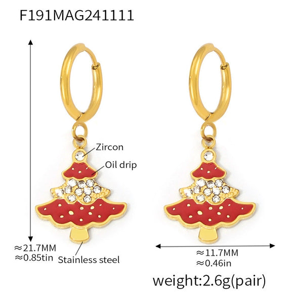 Women's Stainless Steel Christmas Tree Jewelry Set With Enamel Glaze And Zircon Inlay Necklace Bracelet And Earrings
