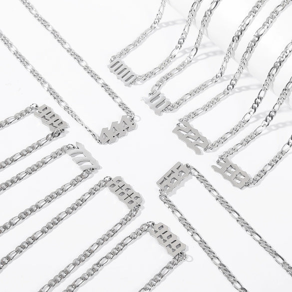 Women's Stainless Steel Clavicle Chain Necklace With Polishing Treatment And Letters Numbers Text Pendant