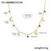 Women's 316L Stainless Steel Clavicle Necklace With Multicolor Rhinestone Tassel And Moon Pendant Electroplated With 18K Real Gold Geometric Light Luxury Style