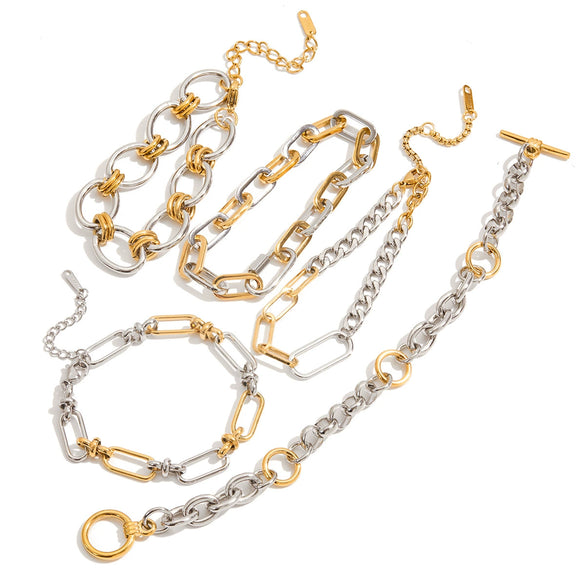 Women's Stainless Steel Color Matching Cuban Bracelet With Geometric Pattern Electroplated Light Luxury High End Jewelry