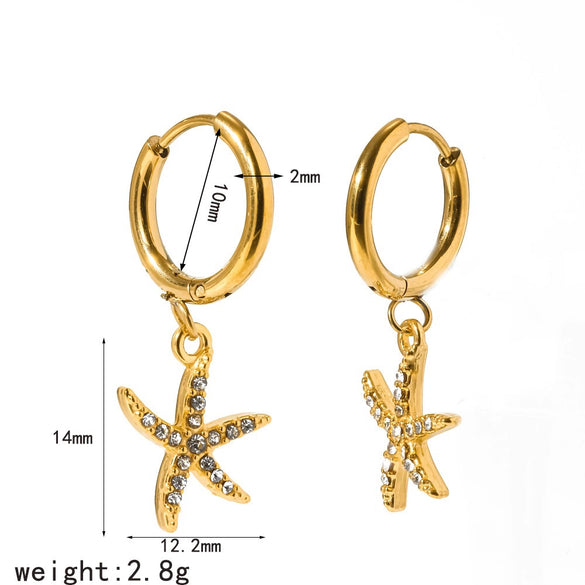 Women's Stainless Steel Crab Pendant Earrings With Diamond Accents And Real Gold Plated Finish High End Animal Design