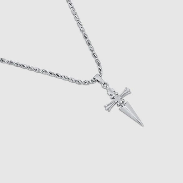 Women's Stainless Steel Cross Dagger Pendant Necklace With Twist Chain Geometric Simple Electroplated Jewelry Gift