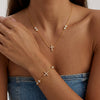 Women's Stainless Steel Cross Necklace And Bracelet Set With Cubic Zirconia Geometric Design And Electroplated Finish